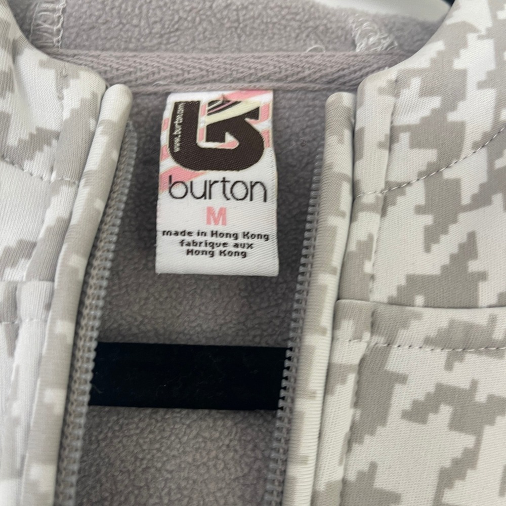Burton Houndstooth Full Zip Hoodie Ski Jacket Women's Size‎ Medium Grey White - Picture 4 of 11